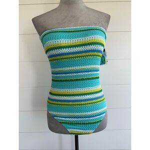 Kate Spade Swimsuit Womens Sz Small Riviera Blue Striped Strapless One Piece NWT